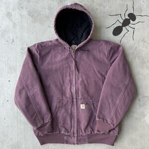 Vintage Y2K Carhartt WOMENS WJ130 DPM purple hooded work wear jacket